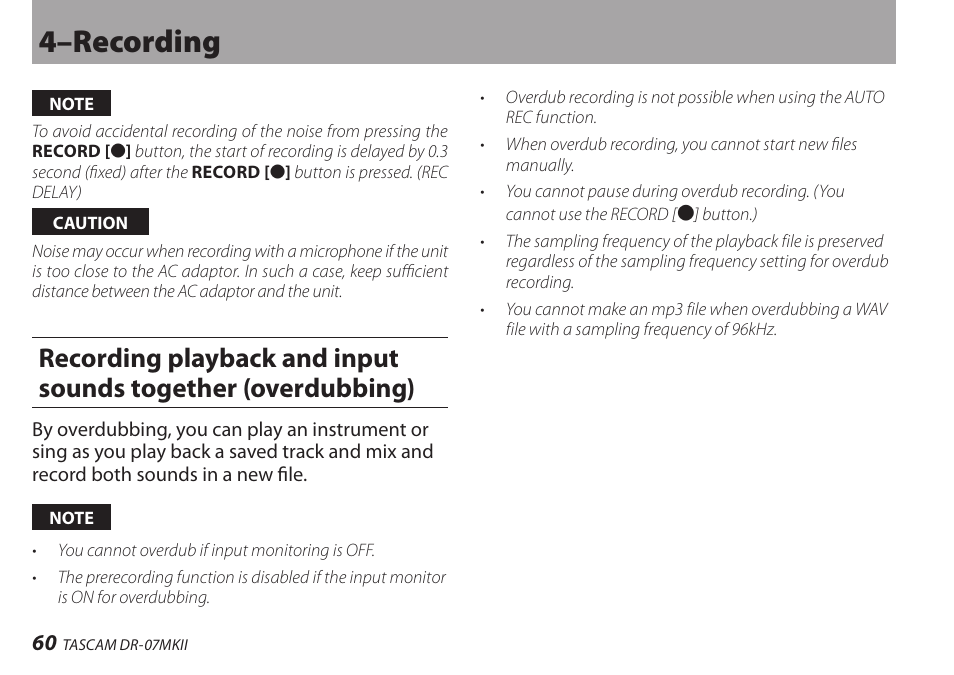 4–recording | Teac DR-07MKII User Manual | Page 60 / 124