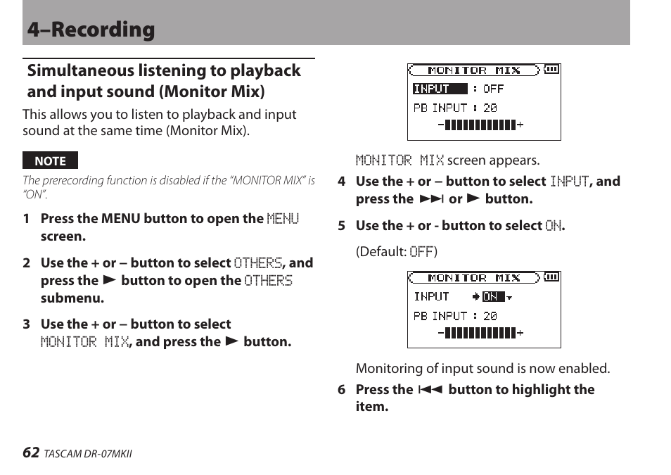 4–recording | Teac DR-07MKII User Manual | Page 62 / 124