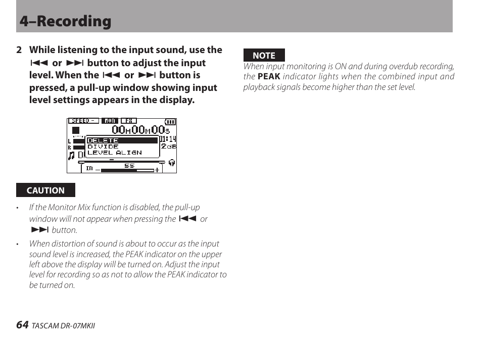 4–recording | Teac DR-07MKII User Manual | Page 64 / 124