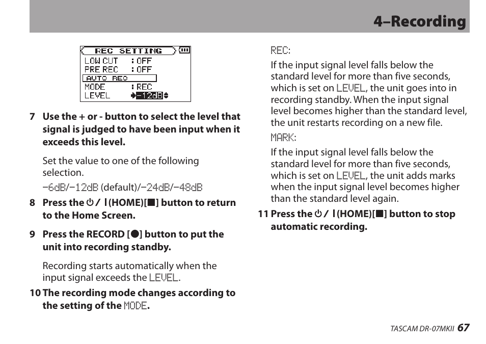 4–recording | Teac DR-07MKII User Manual | Page 67 / 124