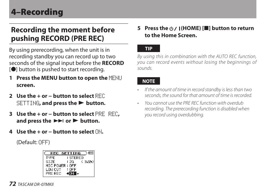 4–recording | Teac DR-07MKII User Manual | Page 72 / 124