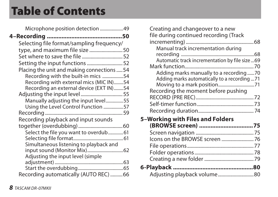 Teac DR-07MKII User Manual | Page 8 / 124