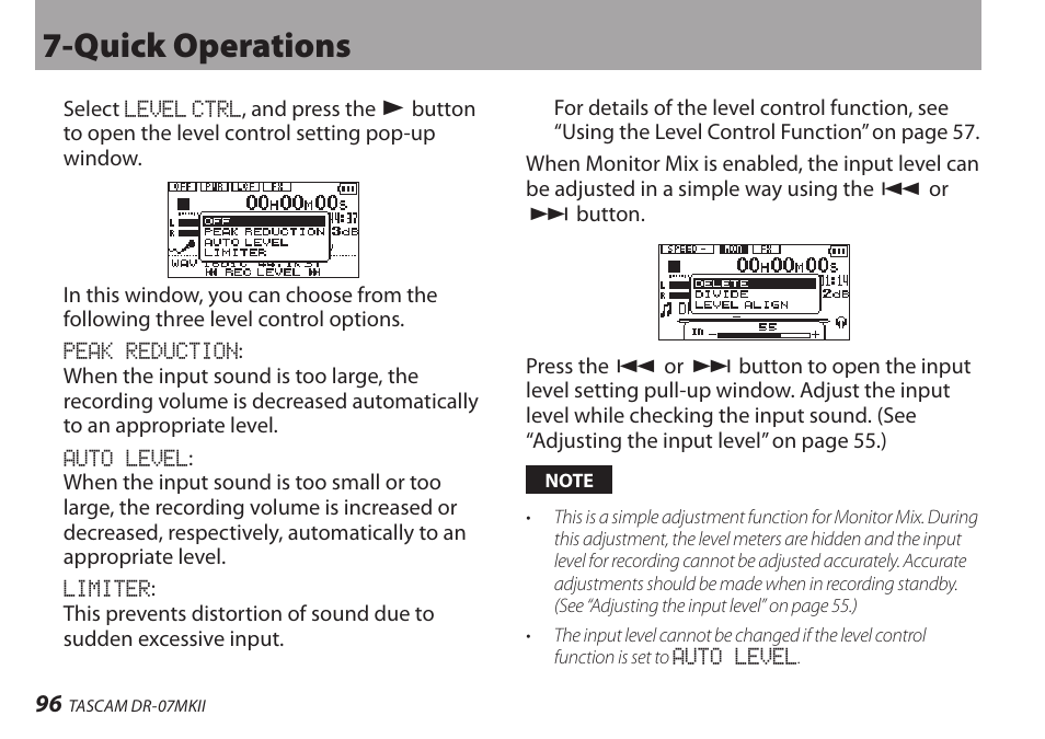 Quick operations | Teac DR-07MKII User Manual | Page 96 / 124