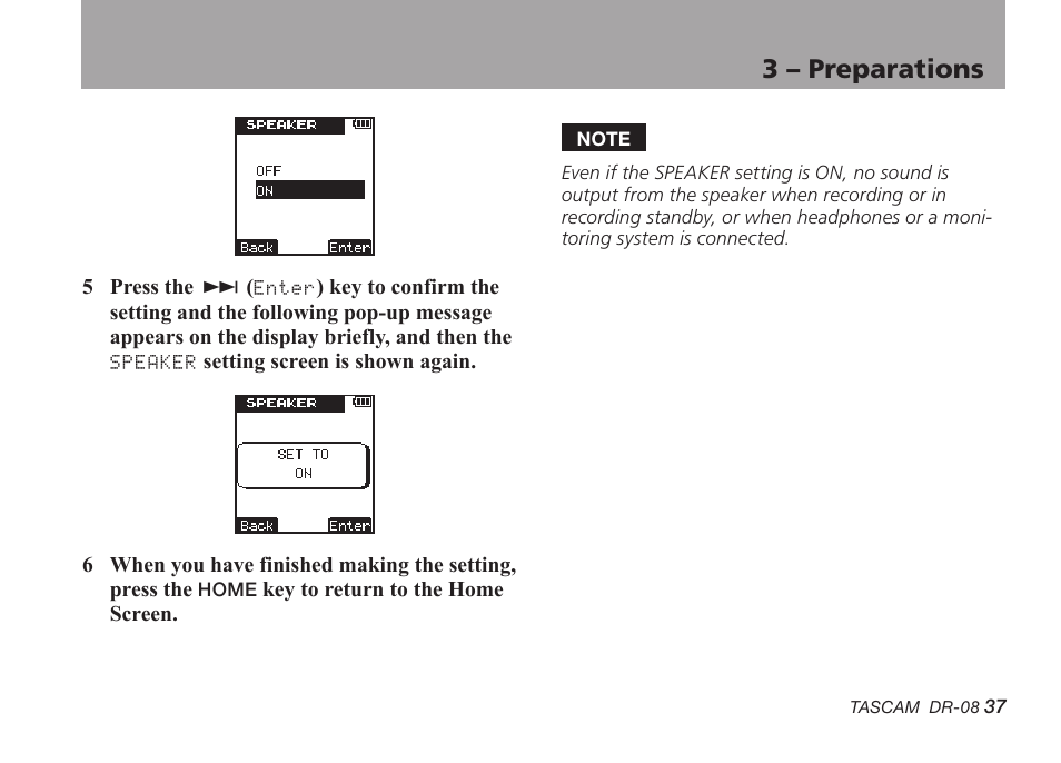 3 – preparations | Tascam DR-08 User Manual | Page 37 / 112