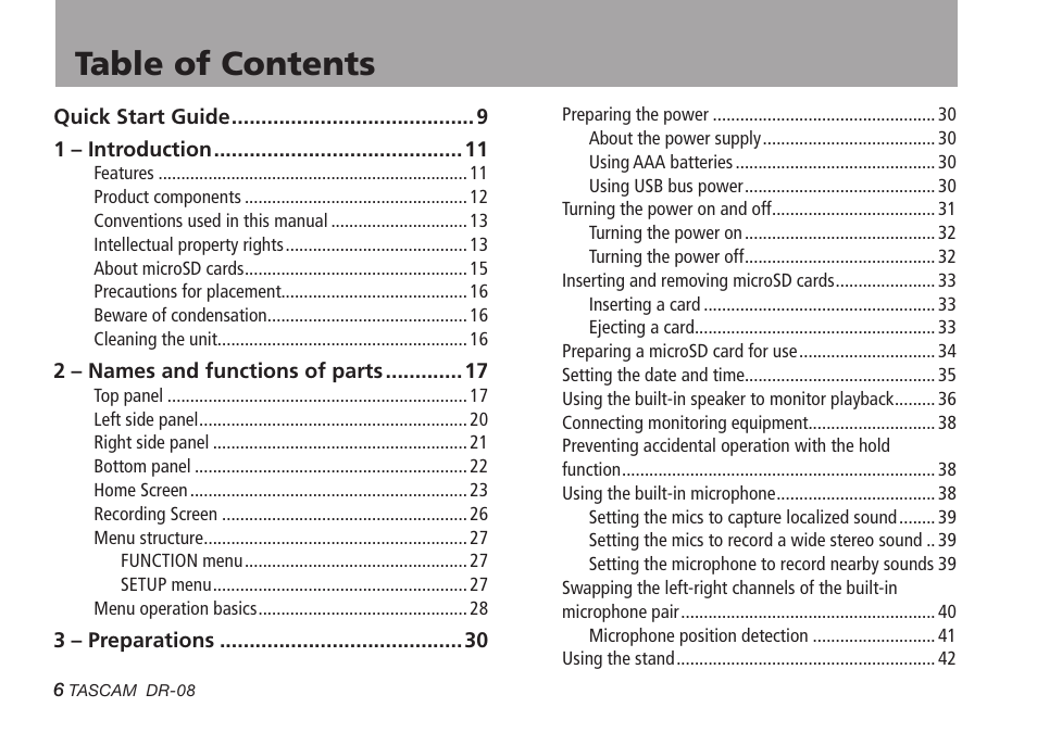 Tascam DR-08 User Manual | Page 6 / 112