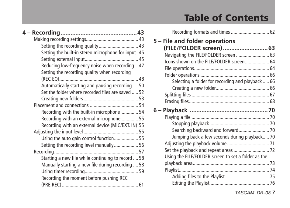 Tascam DR-08 User Manual | Page 7 / 112