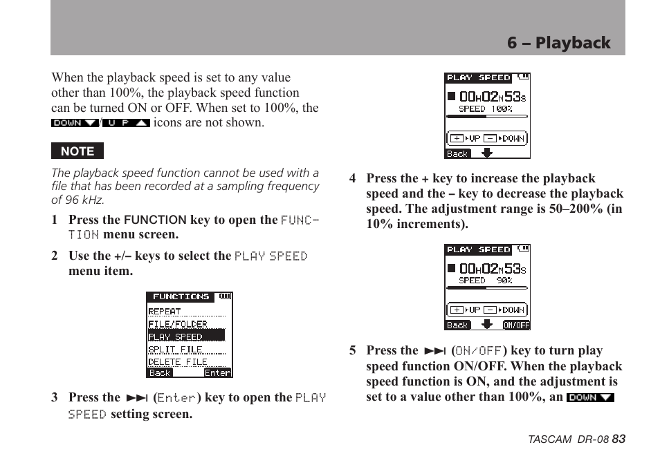 6 – playback | Tascam DR-08 User Manual | Page 83 / 112