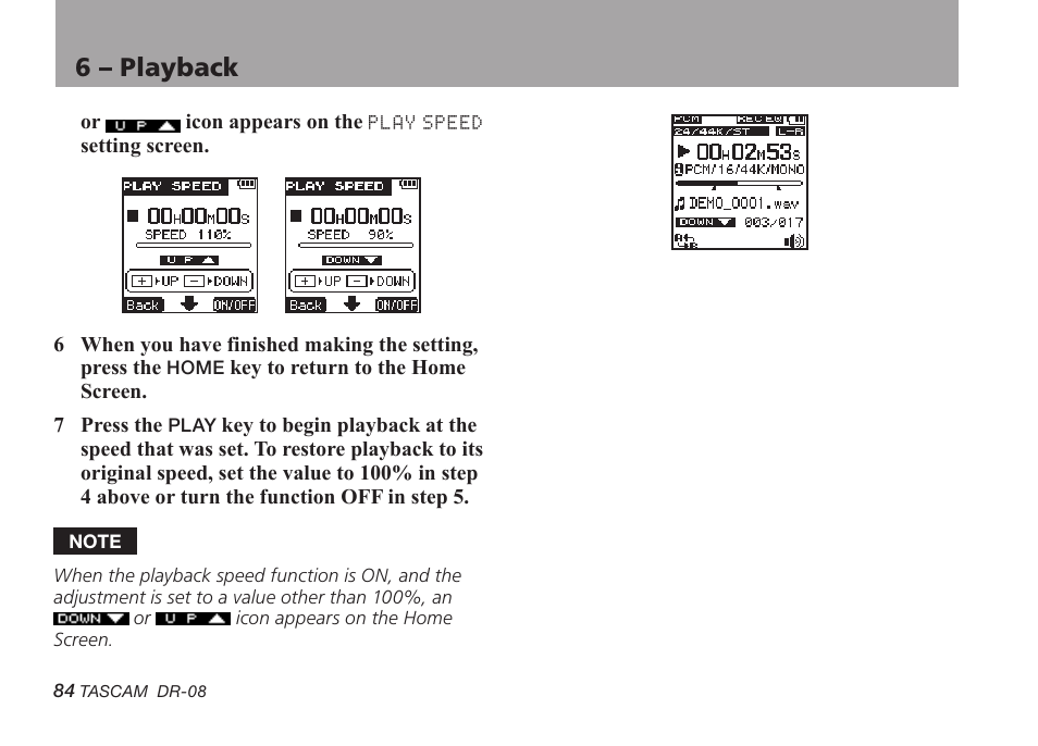 6 – playback | Tascam DR-08 User Manual | Page 84 / 112