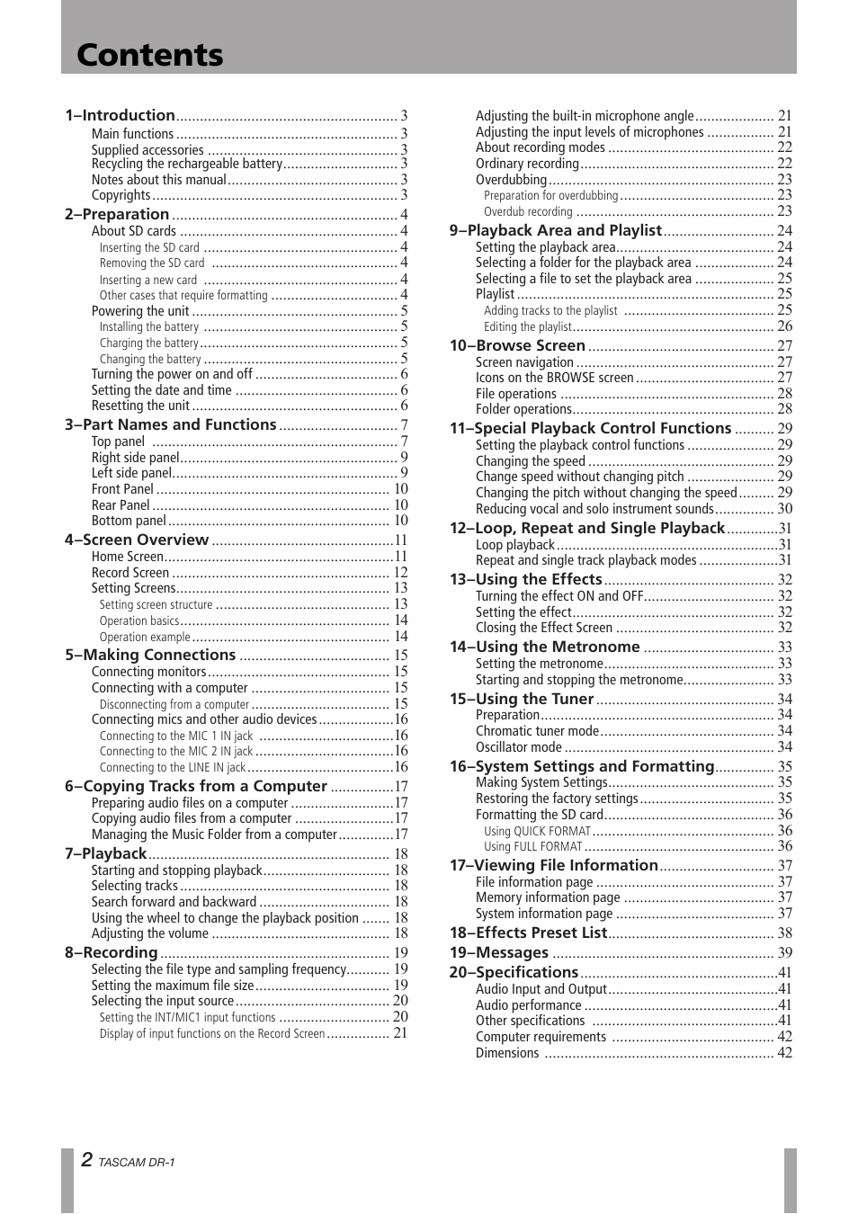 Teac DR-1 User Manual | Page 2 / 43