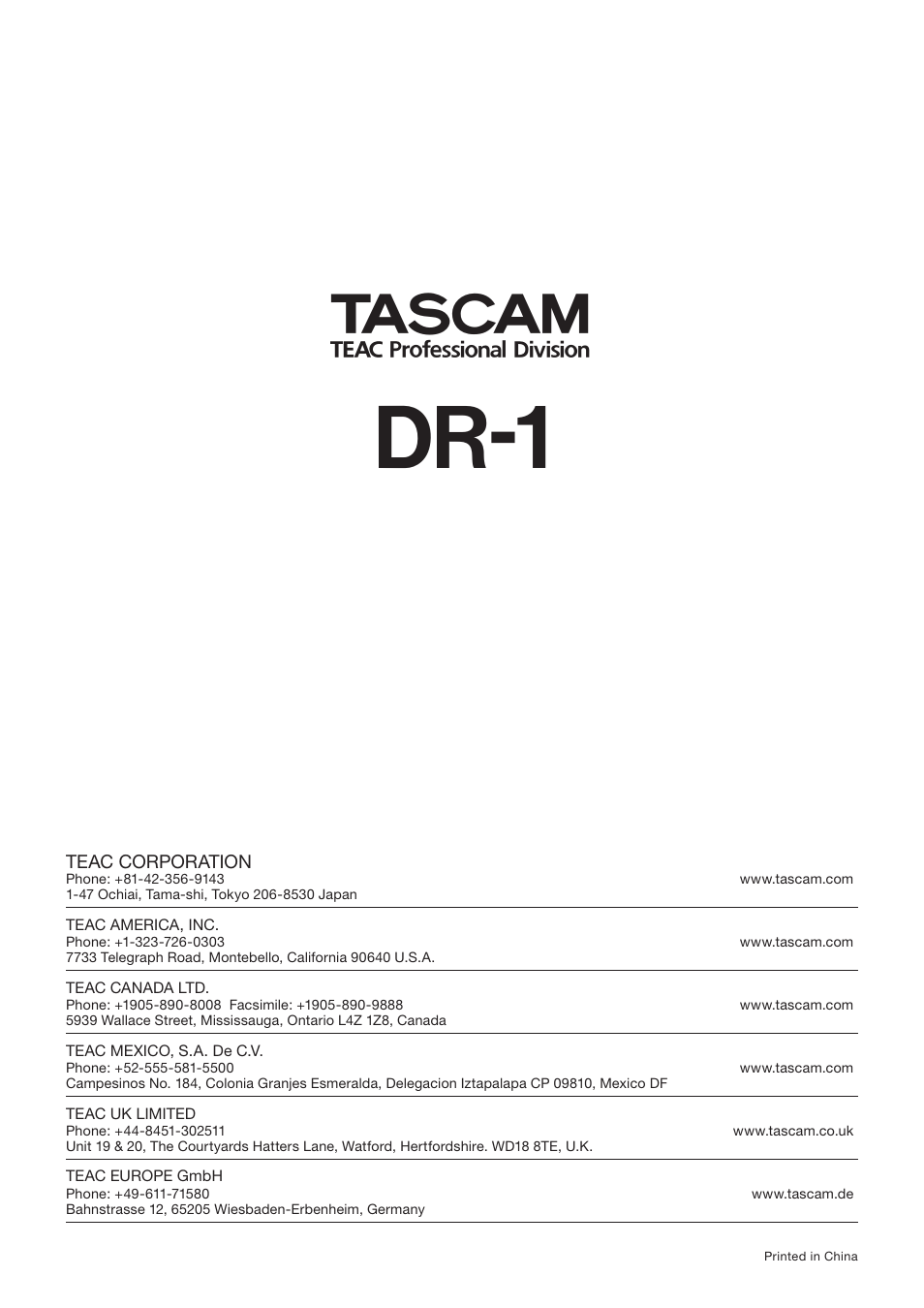 Dr-1 | Teac DR-1 User Manual | Page 43 / 43