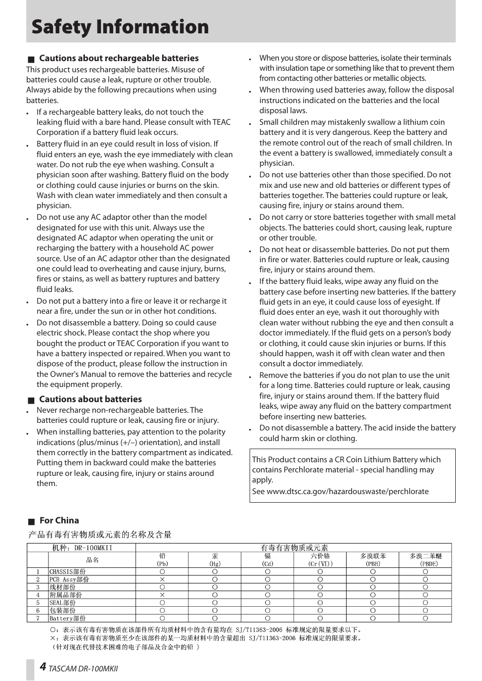 Safety information | Teac DR-100MKII User Manual | Page 4 / 60