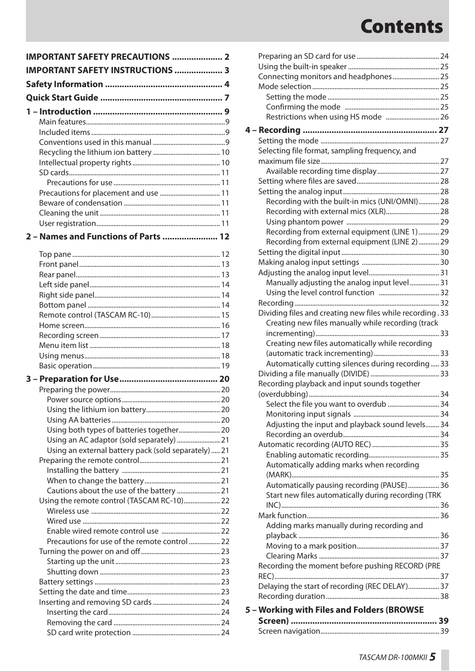 Teac DR-100MKII User Manual | Page 5 / 60