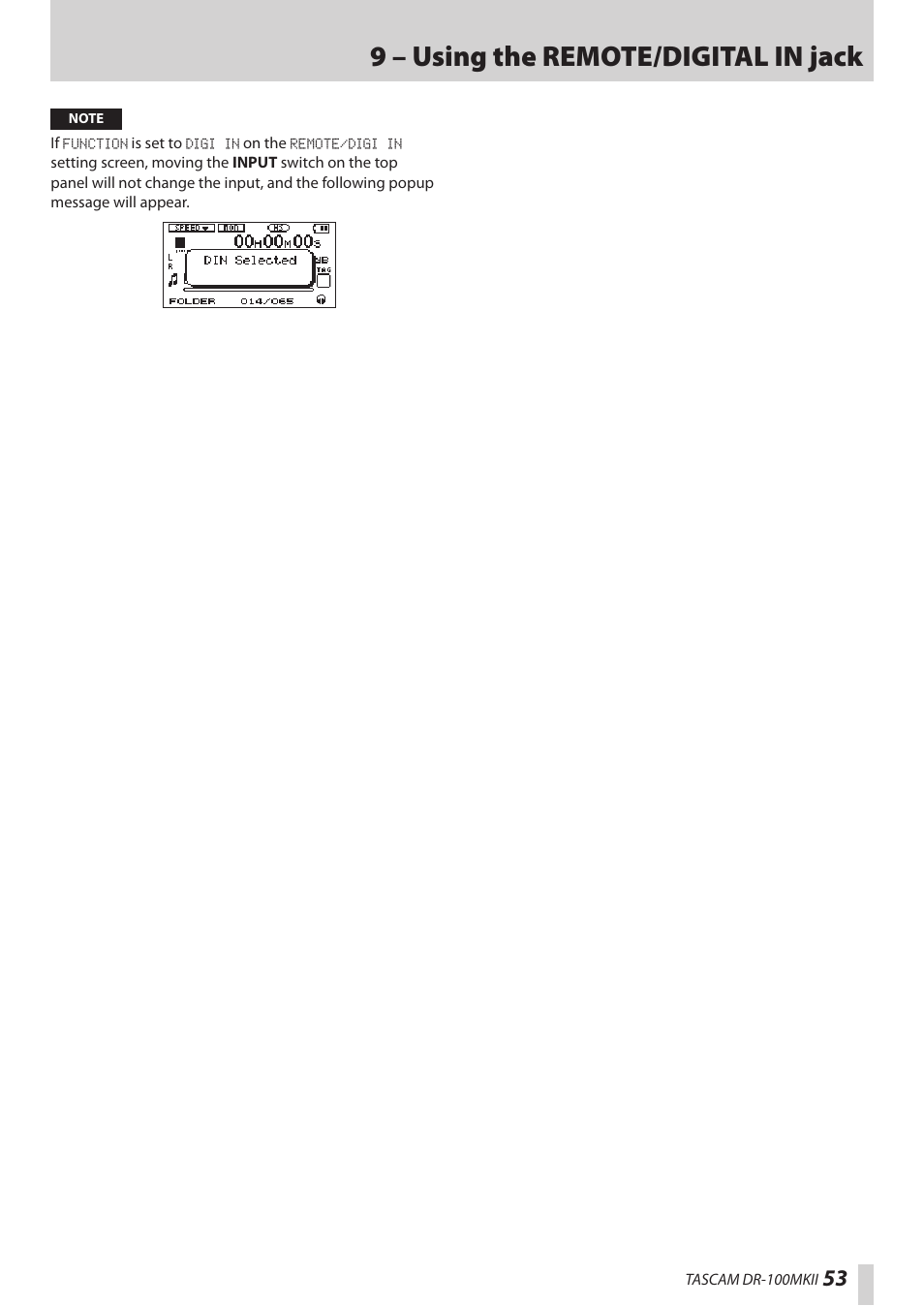 9 – using the remote/digital in jack | Teac DR-100MKII User Manual | Page 53 / 60