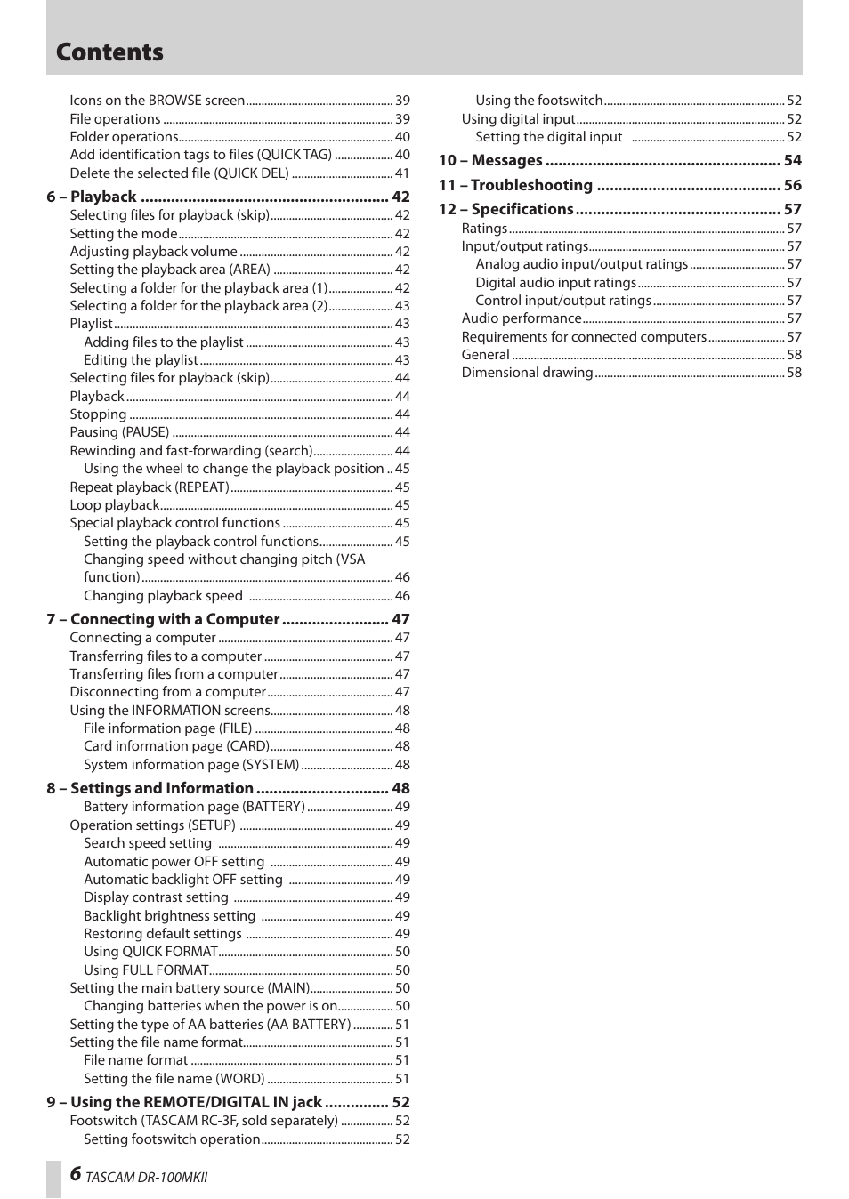 Teac DR-100MKII User Manual | Page 6 / 60