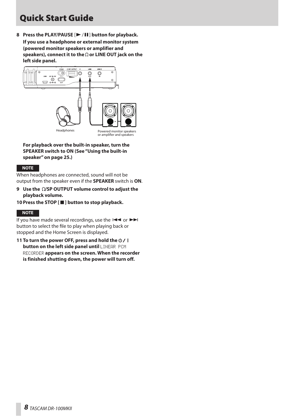 Quick start guide | Teac DR-100MKII User Manual | Page 8 / 60