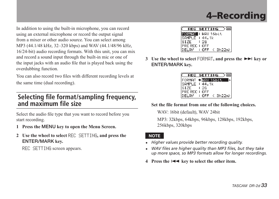 4–recording | Teac DR-2D User Manual | Page 33 / 88