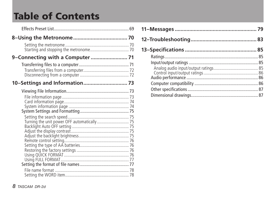 Teac DR-2D User Manual | Page 8 / 88