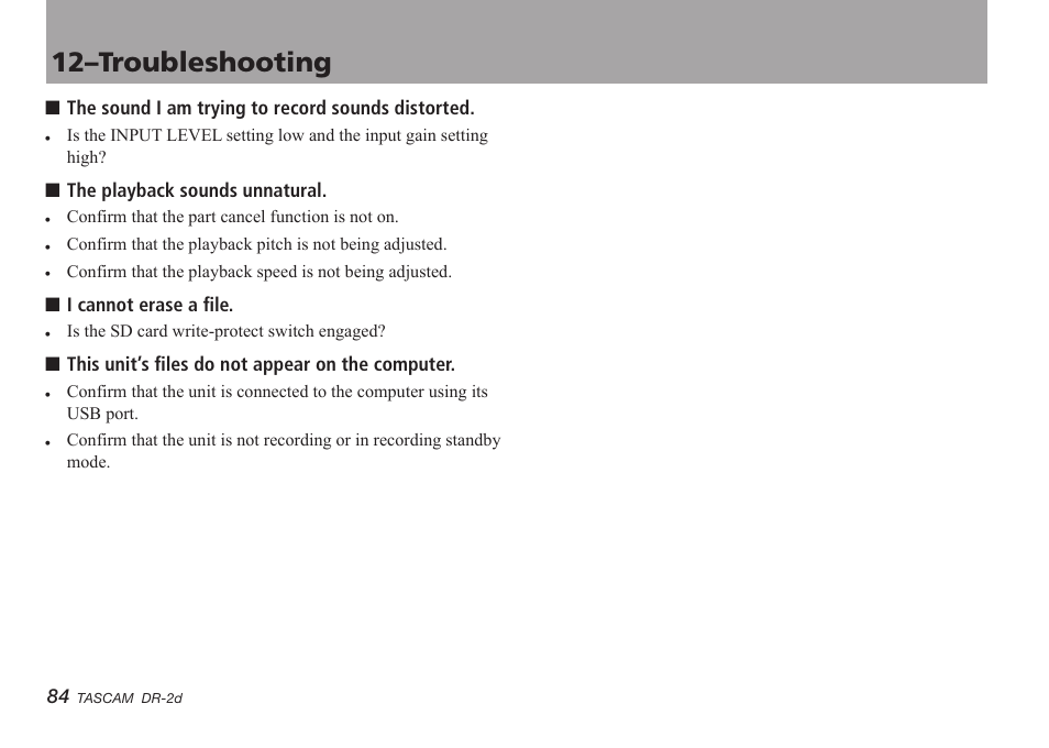 12–troubleshooting | Teac DR-2D User Manual | Page 84 / 88