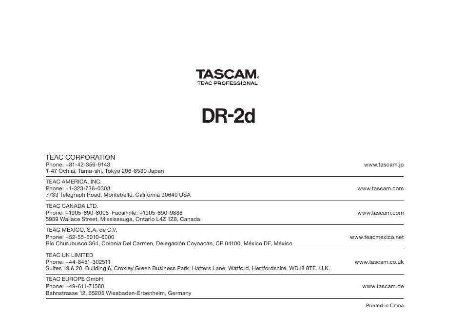 Dr-2d | Teac DR-2D User Manual | Page 88 / 88