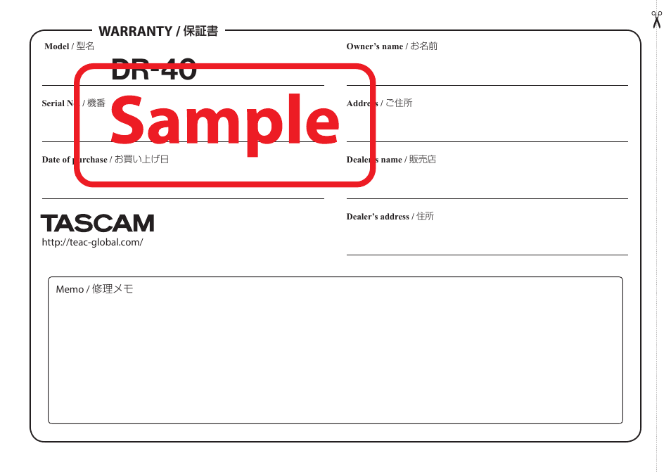 Dr-40, Warranty | Teac DR-40 User Manual | Page 140 / 140