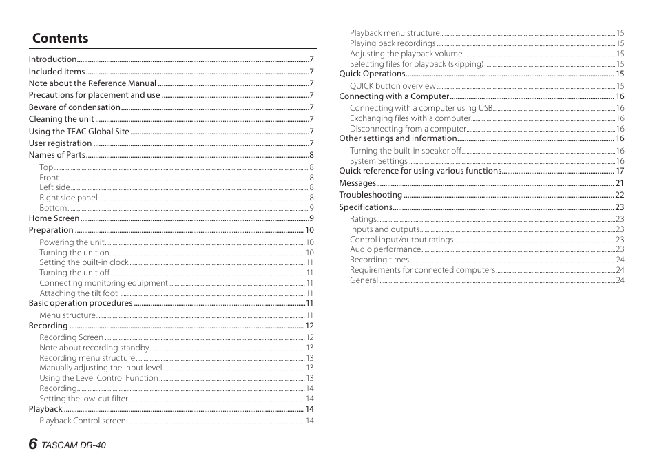 Teac DR-40 User Manual | Page 6 / 140