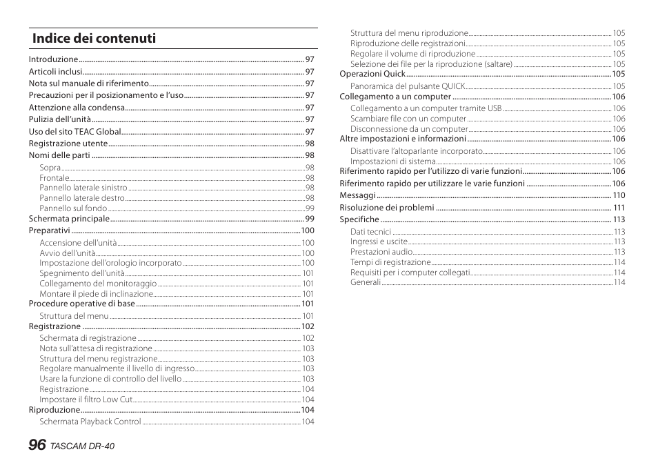 Indice dei contenuti | Teac DR-40 User Manual | Page 96 / 140