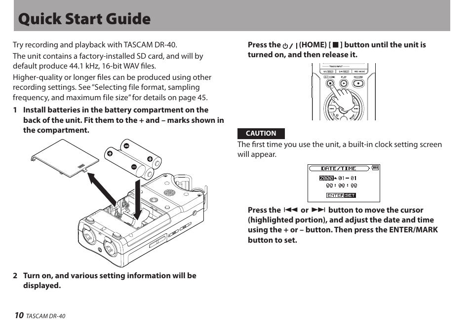 Quick start guide | Teac DR-40 User Manual | Page 10 / 120