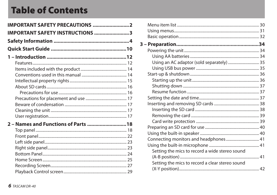 Teac DR-40 User Manual | Page 6 / 120