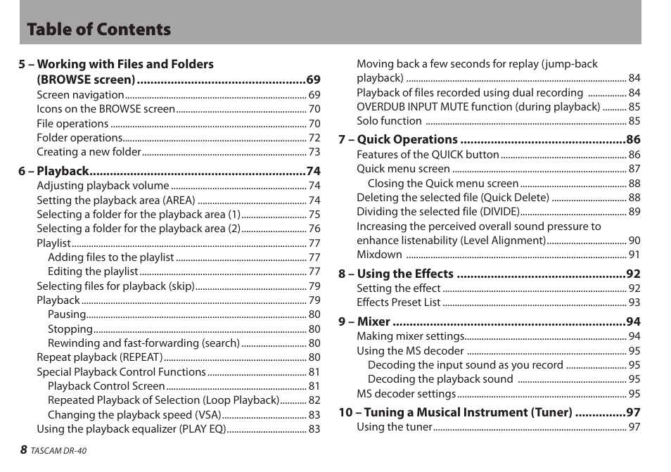 Teac DR-40 User Manual | Page 8 / 120