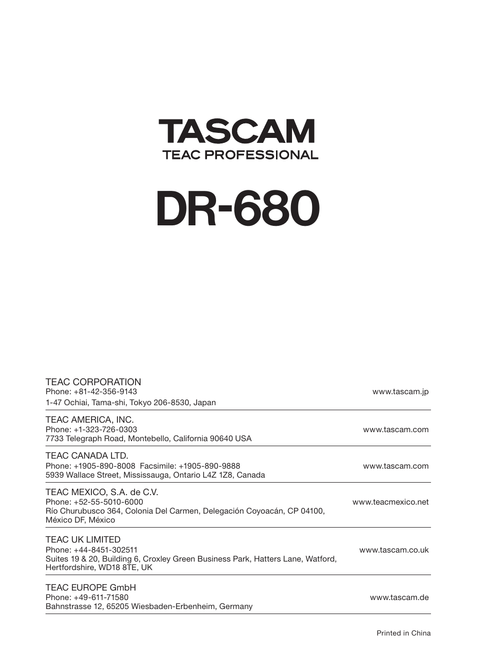 Dr-680 | Teac DR-680 User Manual | Page 56 / 56