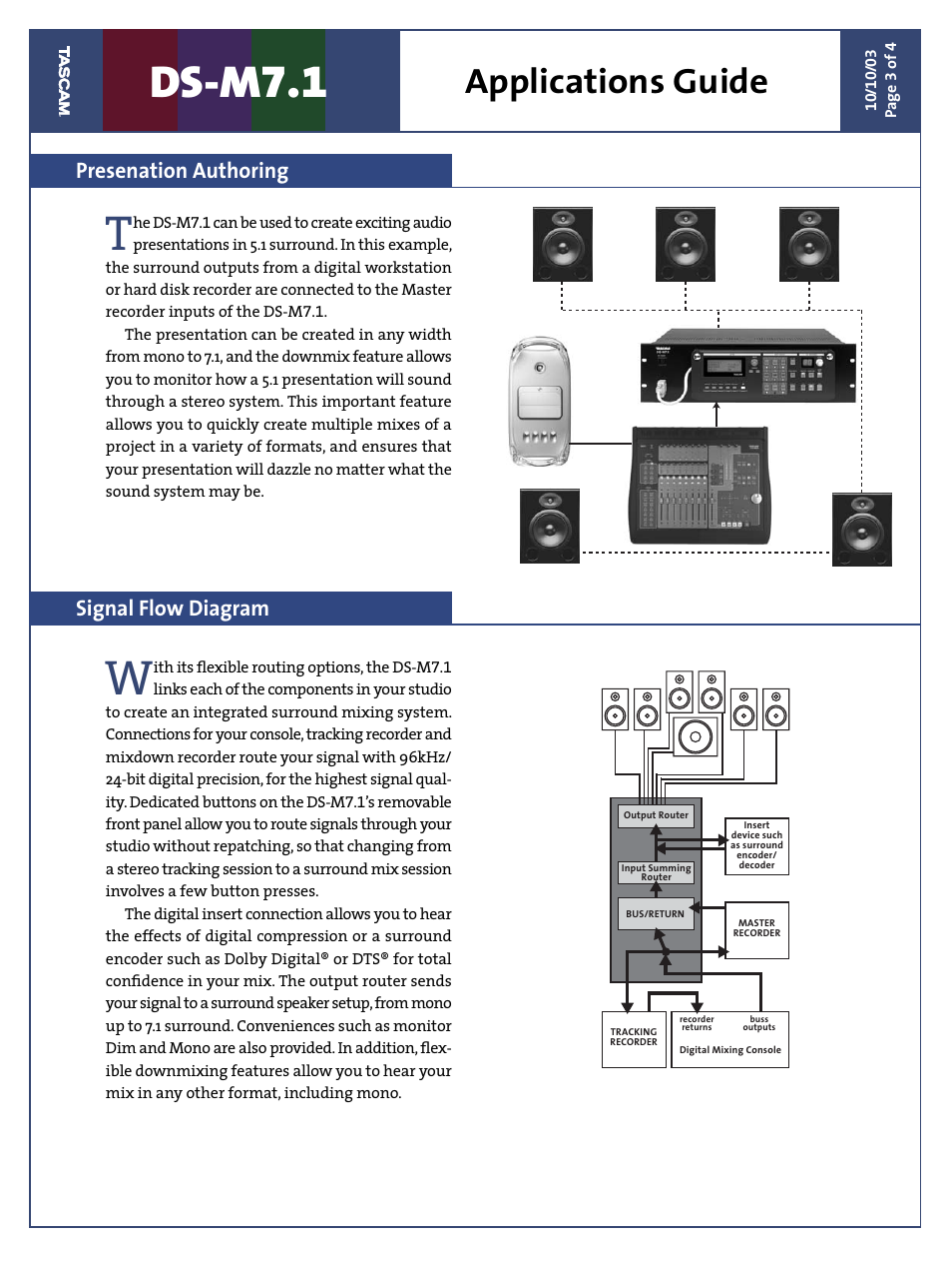 Ds-m7.1, Applications guide, Presenation authoring signal flow diagram | Teac DS-M7.1 Applications Guide User Manual | Page 3 / 4