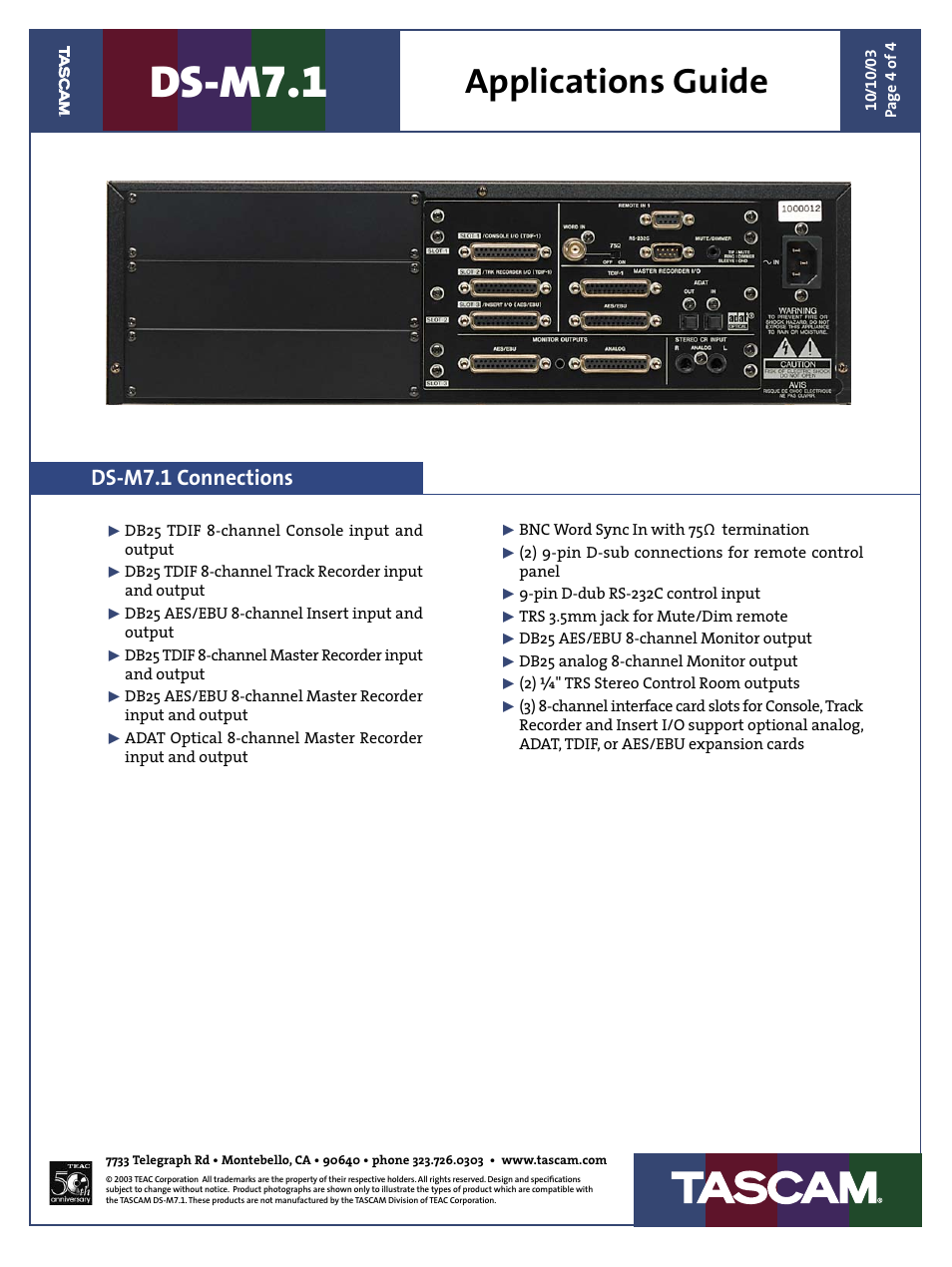 Ds-m7.1, Applications guide, Ds-m7.1 connections | Teac DS-M7.1 Applications Guide User Manual | Page 4 / 4