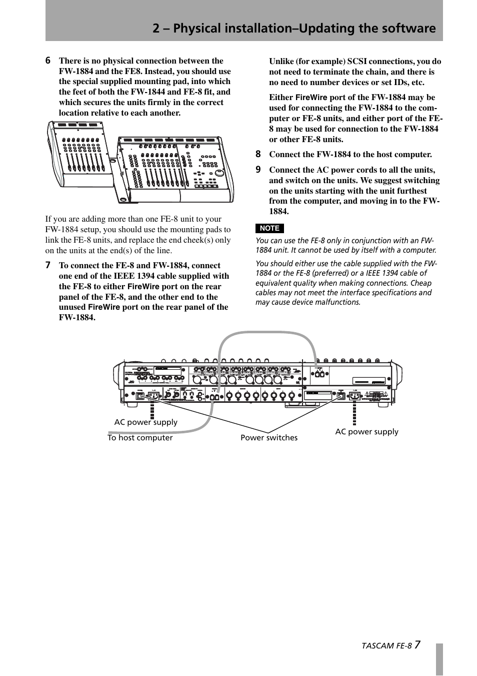 2 – physical installation–updating the software | Teac FE-8 User Manual | Page 7 / 12