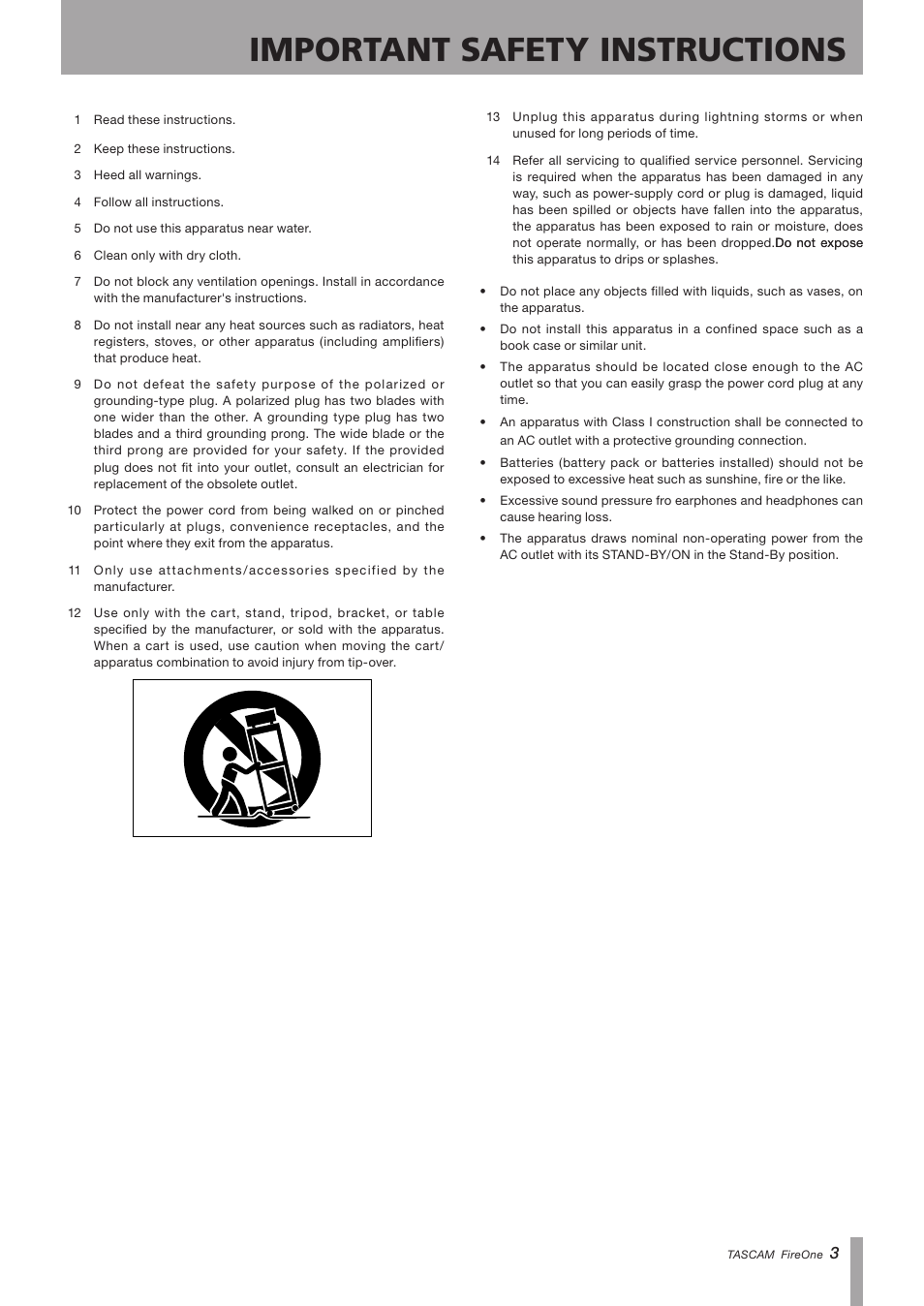 Important safety instructions | Teac FireOne User Manual | Page 3 / 24