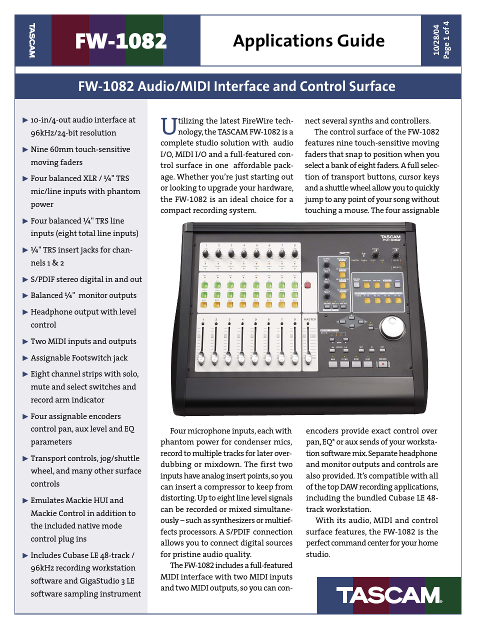 Teac FW-1082 Applications Guide User Manual | 4 pages