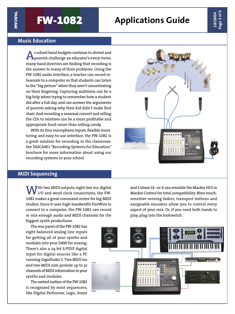 Fw-1082, Applications guide, Music education midi sequencing | Teac FW-1082 Applications Guide User Manual | Page 3 / 4