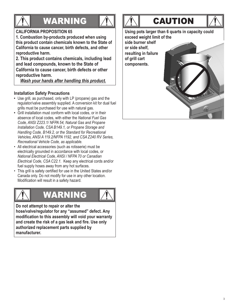 Warning, Caution | Char-Broil 463247310 User Manual | Page 3 / 32