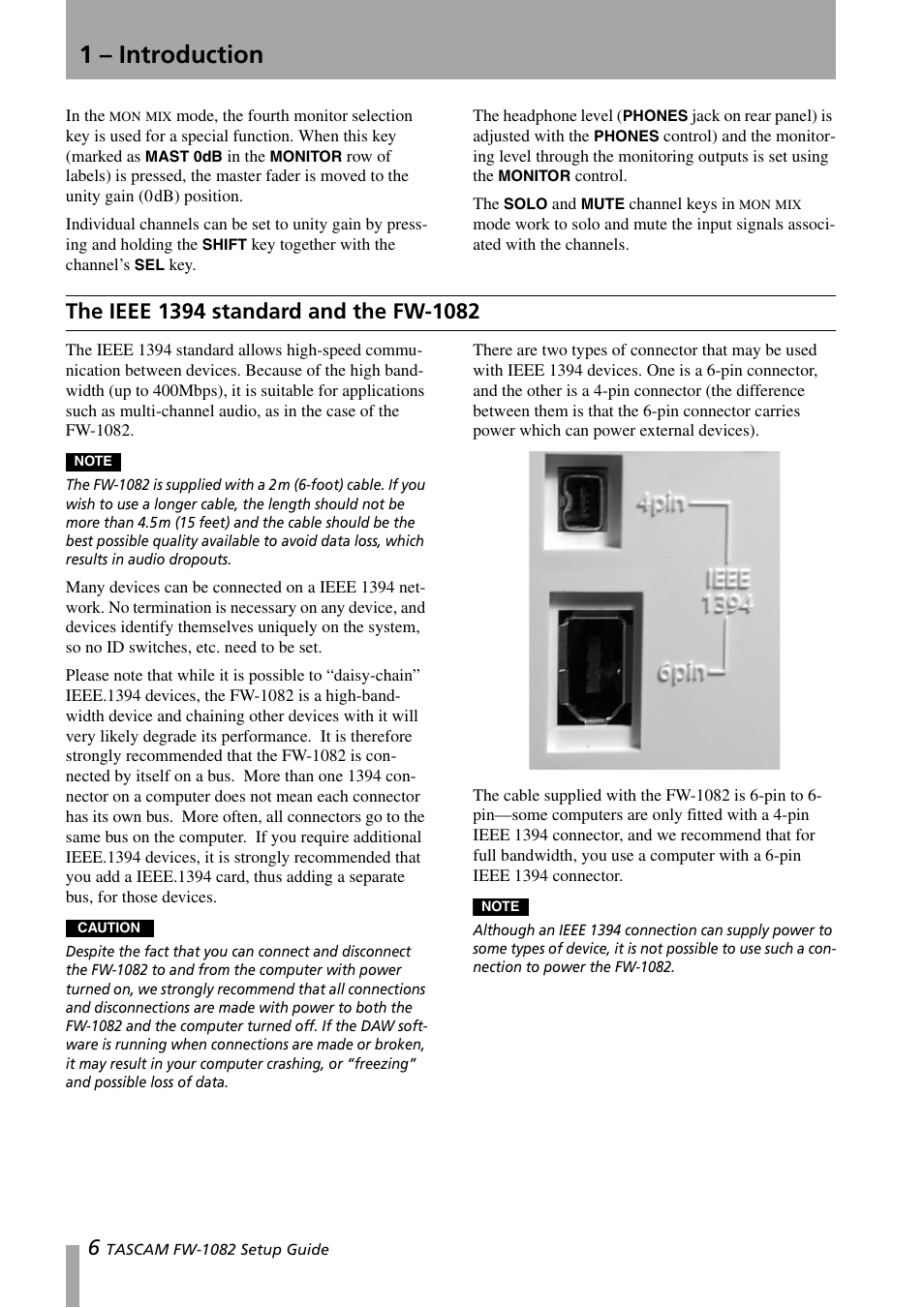 The ieee 1394 standard and the fw-1082, 1 – introduction | Teac FW-1082 Setup Guide User Manual | Page 6 / 16