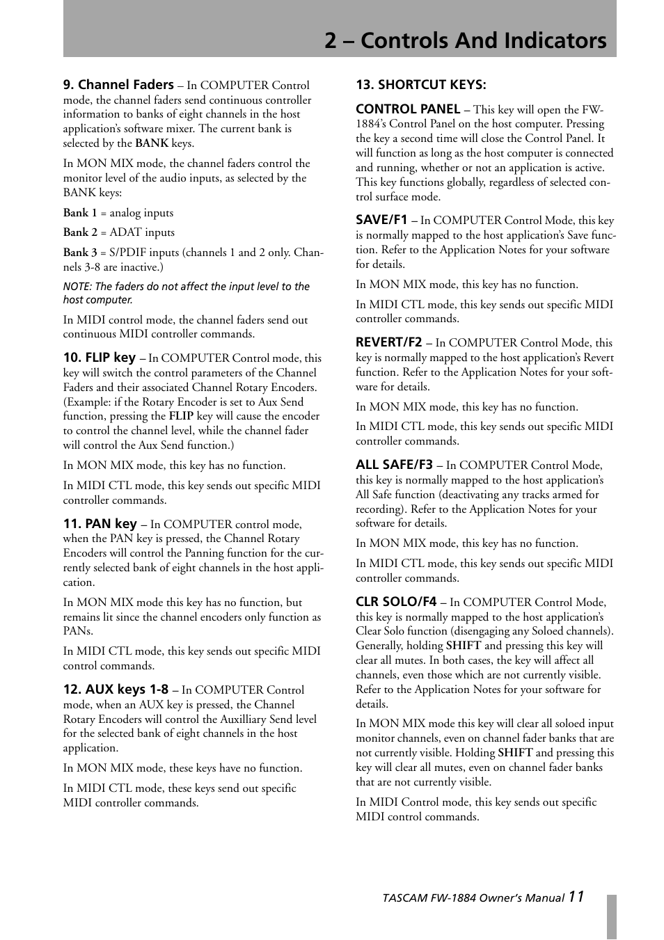 2 – controls and indicators | Teac FW-1884 User Manual | Page 11 / 42