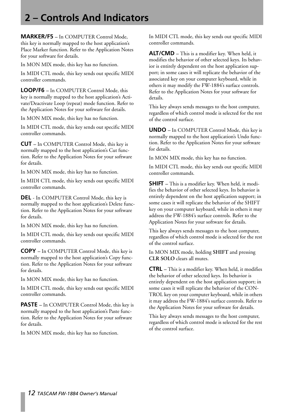 2 – controls and indicators | Teac FW-1884 User Manual | Page 12 / 42