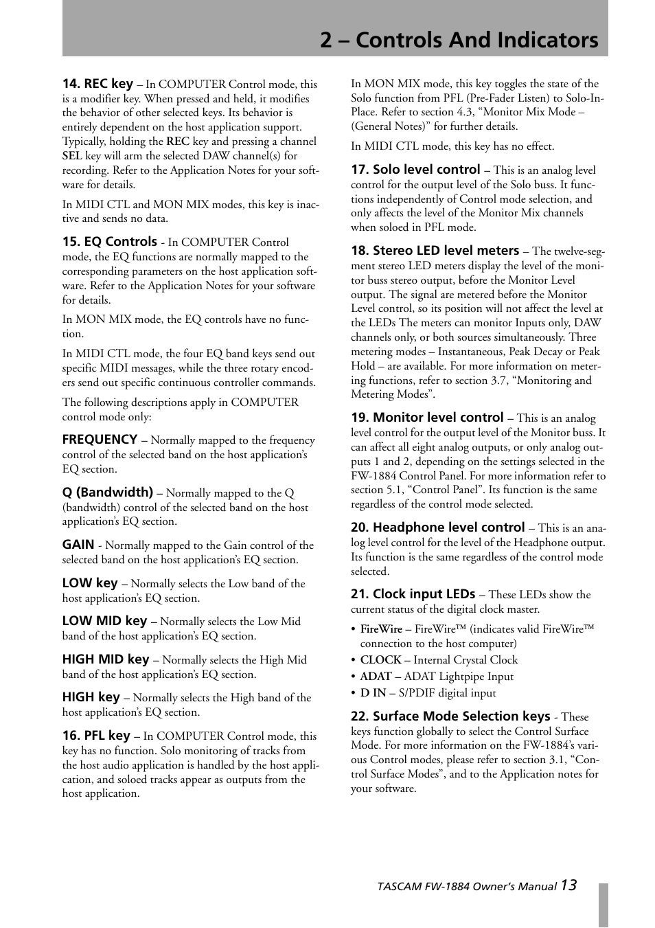 2 – controls and indicators | Teac FW-1884 User Manual | Page 13 / 42