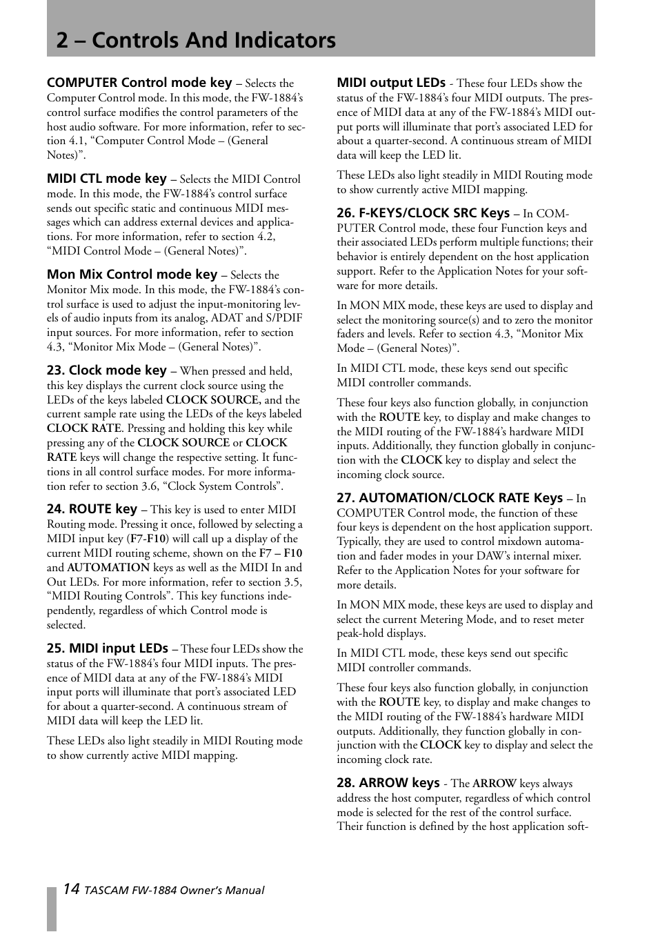 2 – controls and indicators | Teac FW-1884 User Manual | Page 14 / 42