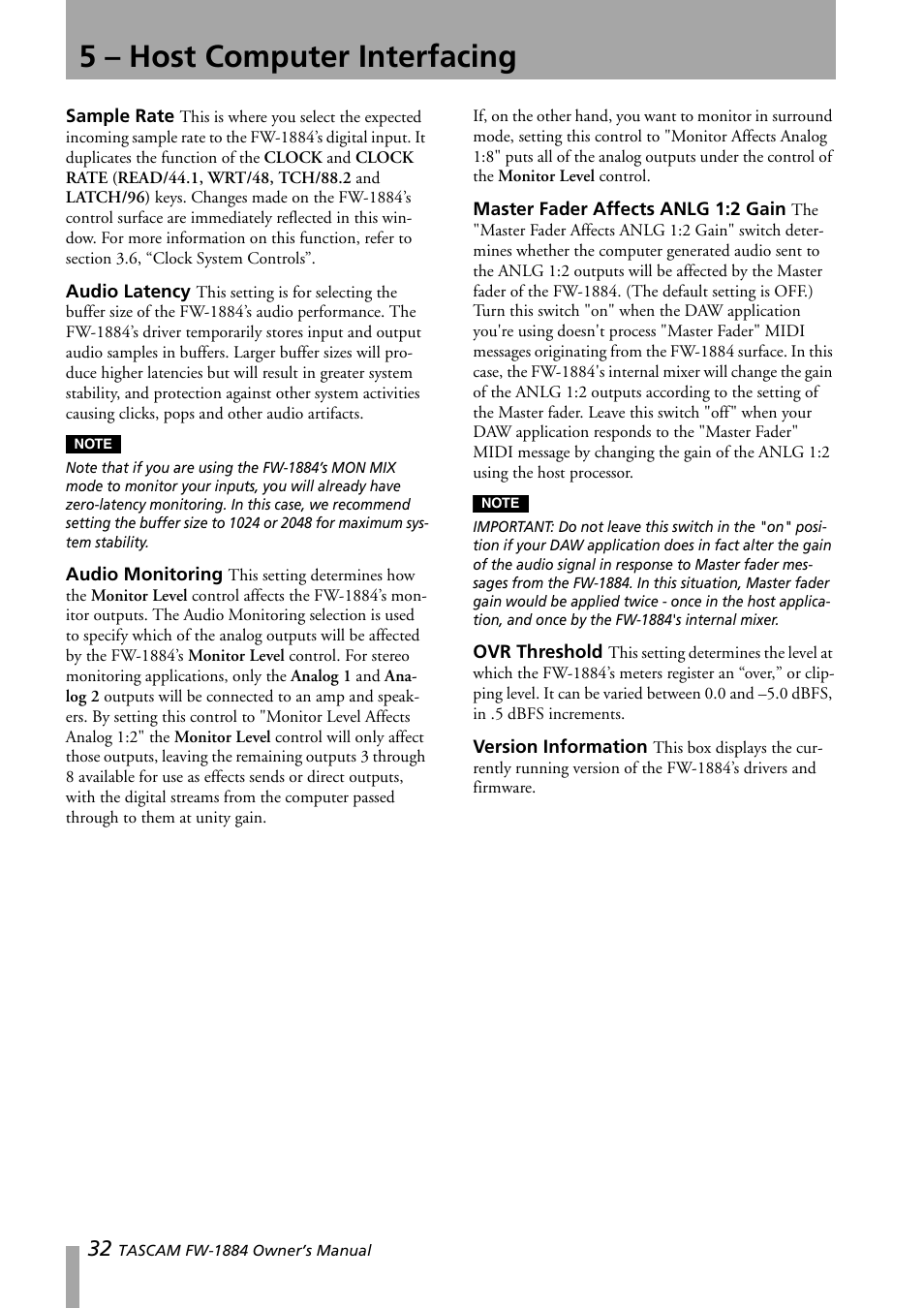 5 – host computer interfacing | Teac FW-1884 User Manual | Page 32 / 42