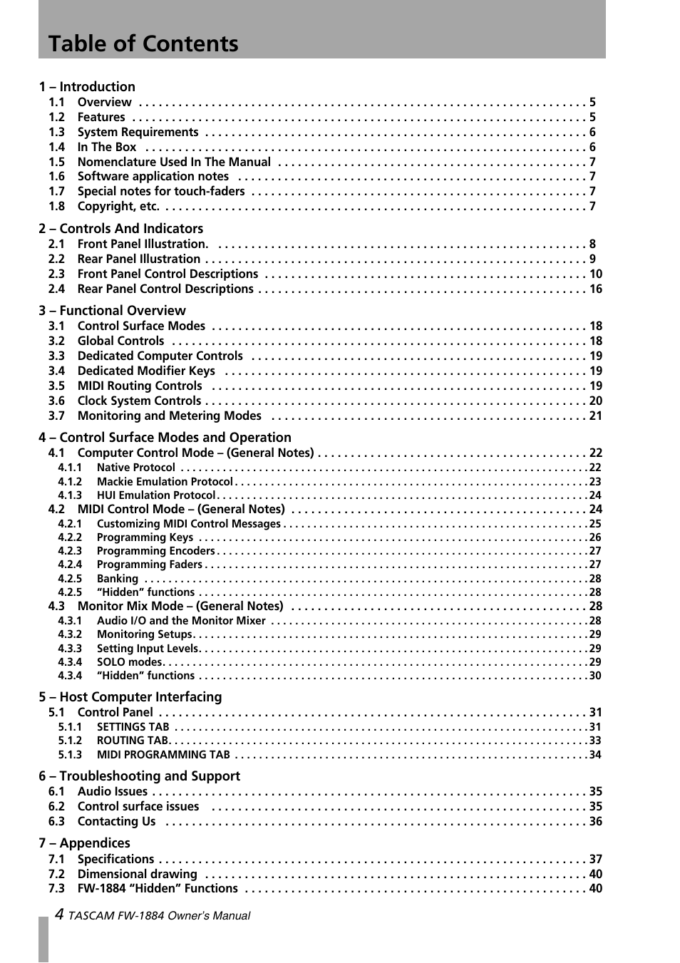 Teac FW-1884 User Manual | Page 4 / 42