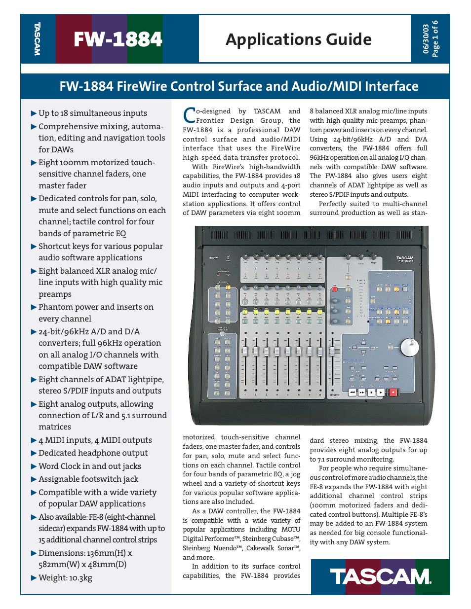 Teac FW-1884 Applications Guide User Manual | 6 pages