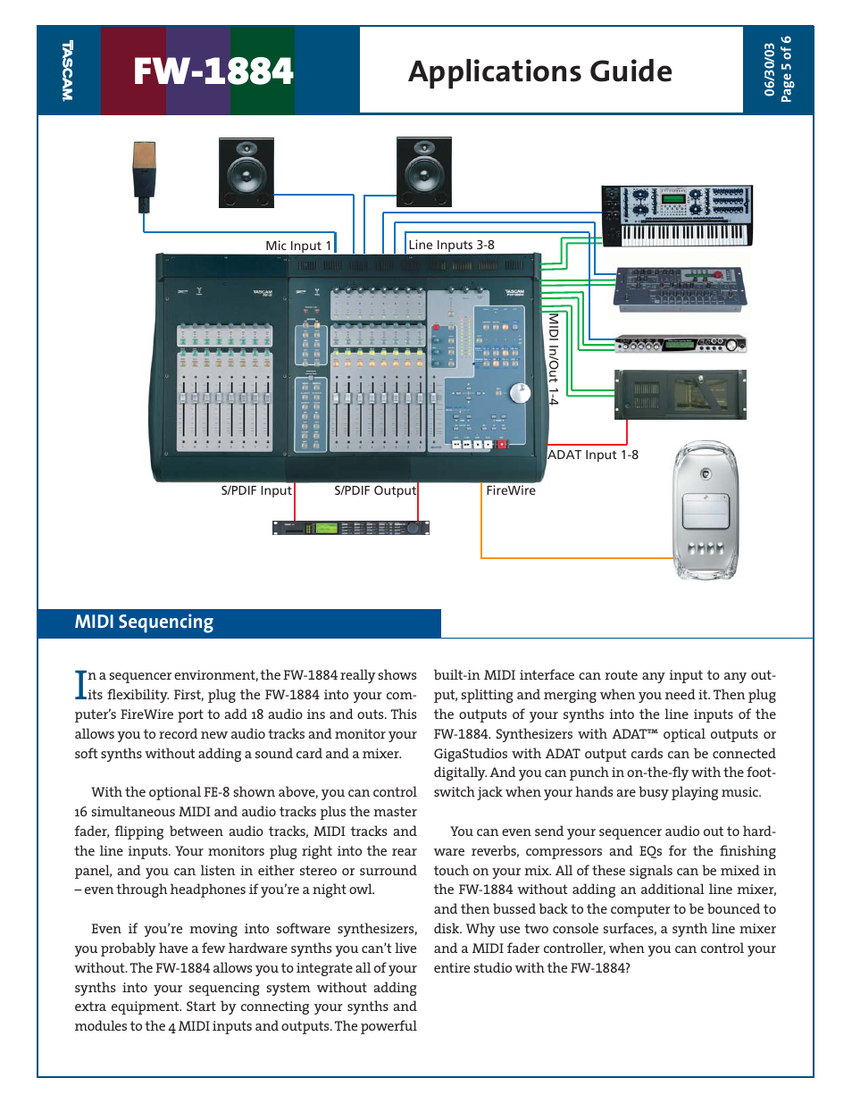 Fw-1884, Applications guide, Midi sequencing | Teac FW-1884 Applications Guide User Manual | Page 5 / 6