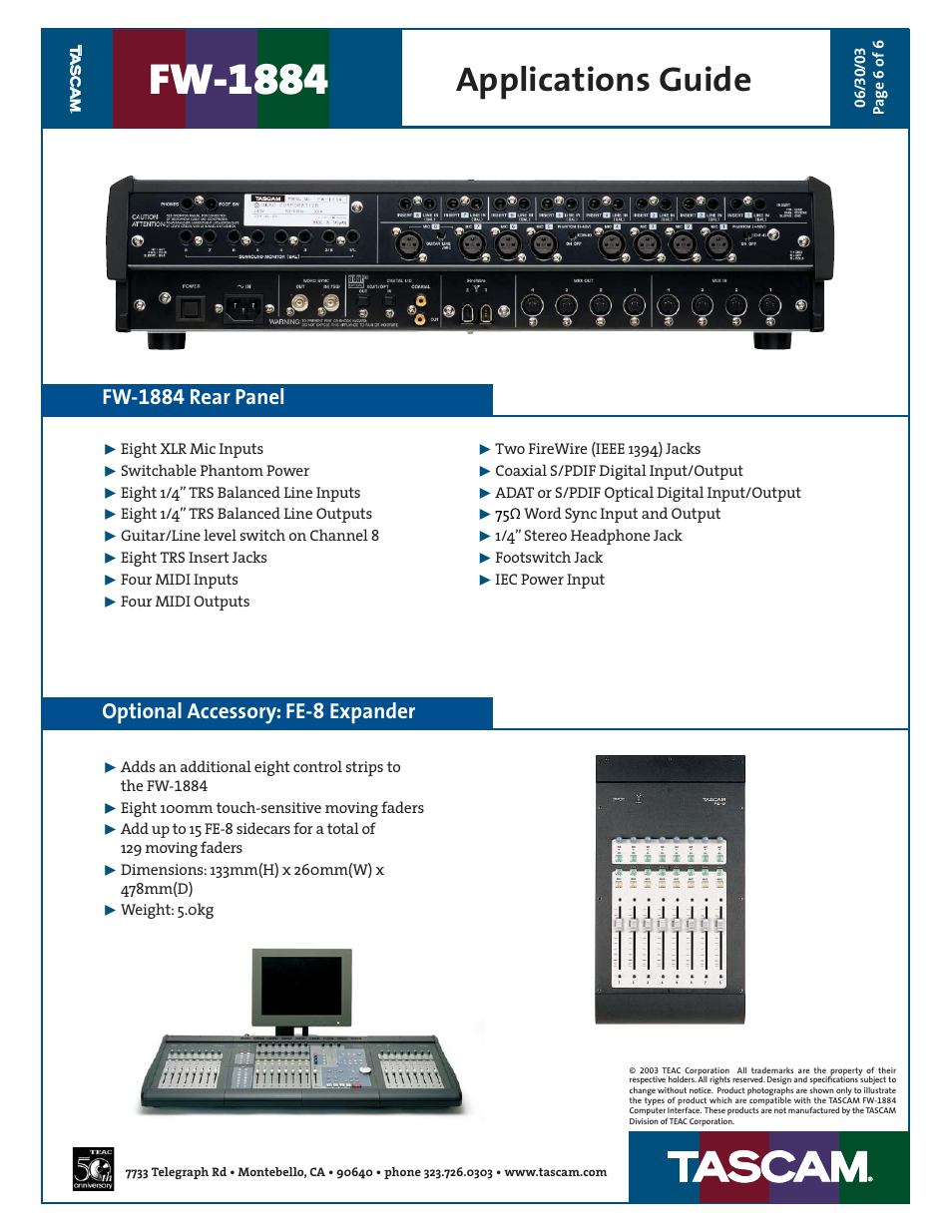 Fw-1884, Applications guide | Teac FW-1884 Applications Guide User Manual | Page 6 / 6