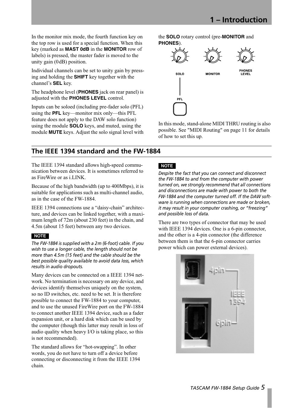 The ieee 1394 standard and the fw-1884, 1 – introduction | Teac FW-1884 Setup Guide User Manual | Page 5 / 16