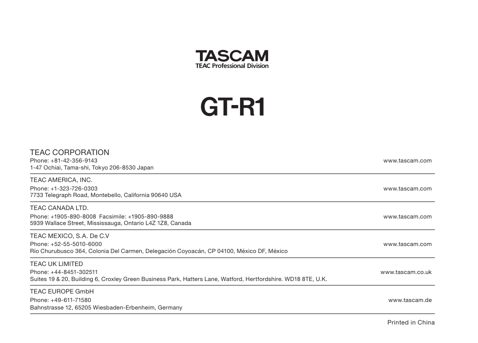 Gt-r1 | Teac GT-R1 User Manual | Page 112 / 112