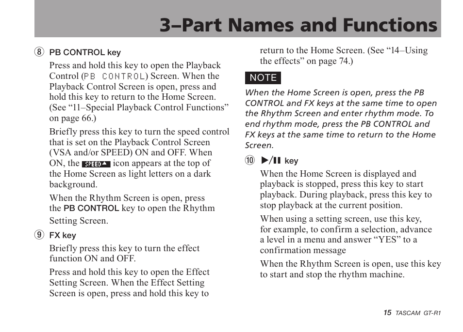 3–part names and functions | Teac GT-R1 User Manual | Page 15 / 112